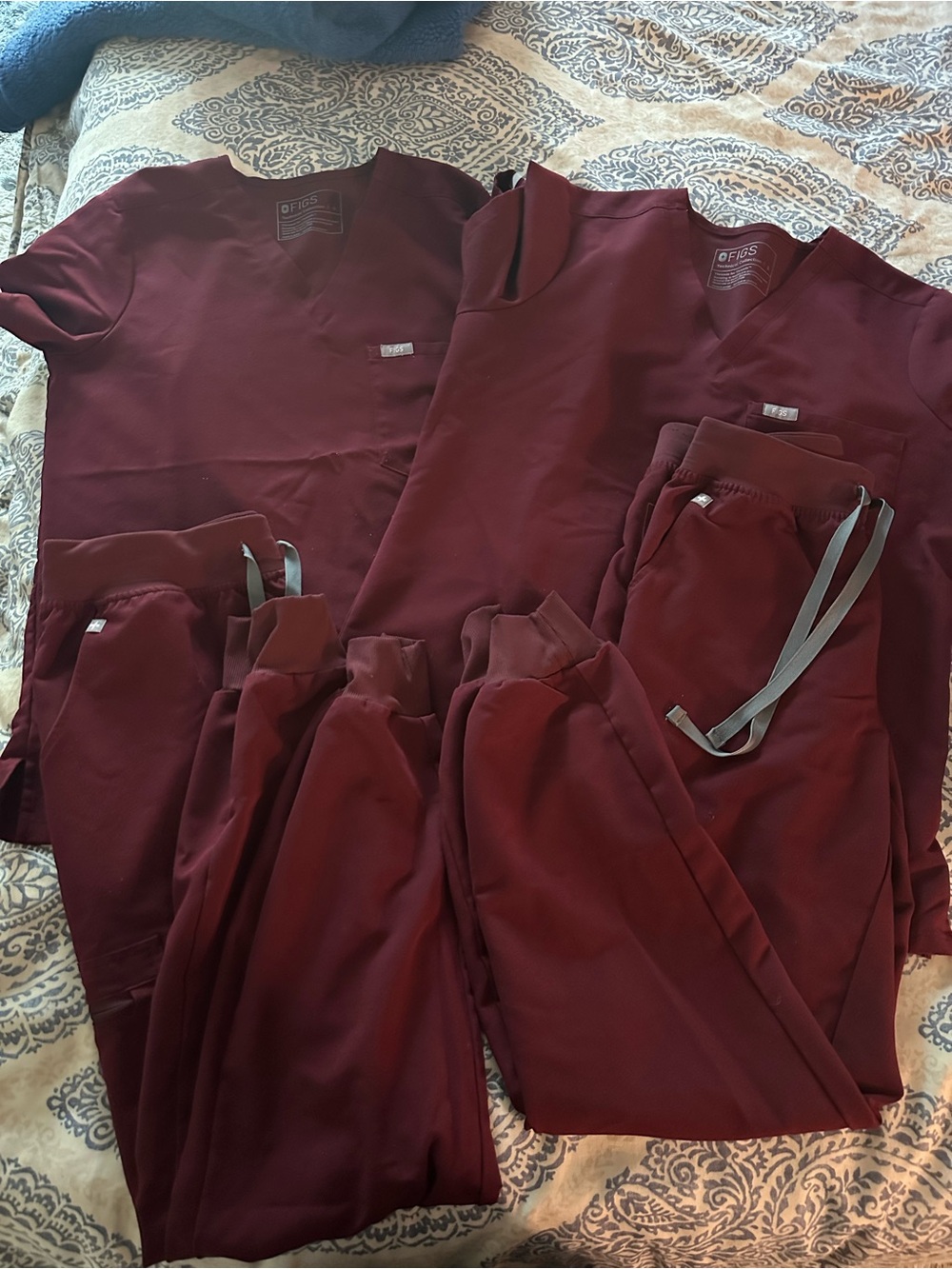Figs Burgundy Medical Scrub Set - V-Neck Top & Drawstring Pants